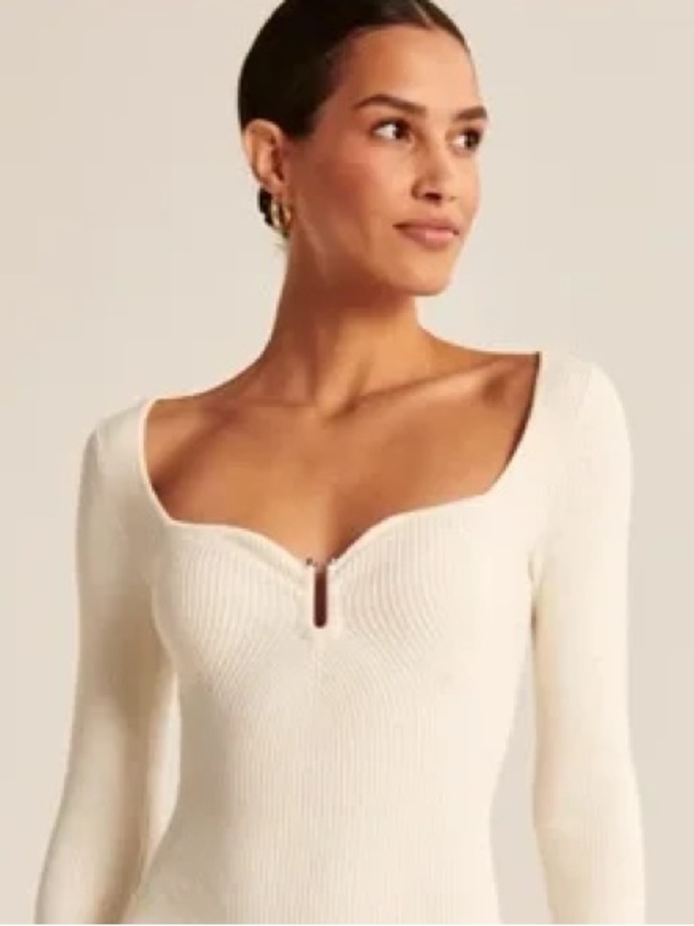 A&F Long Sleeve Cream Ribbed Bodysuit